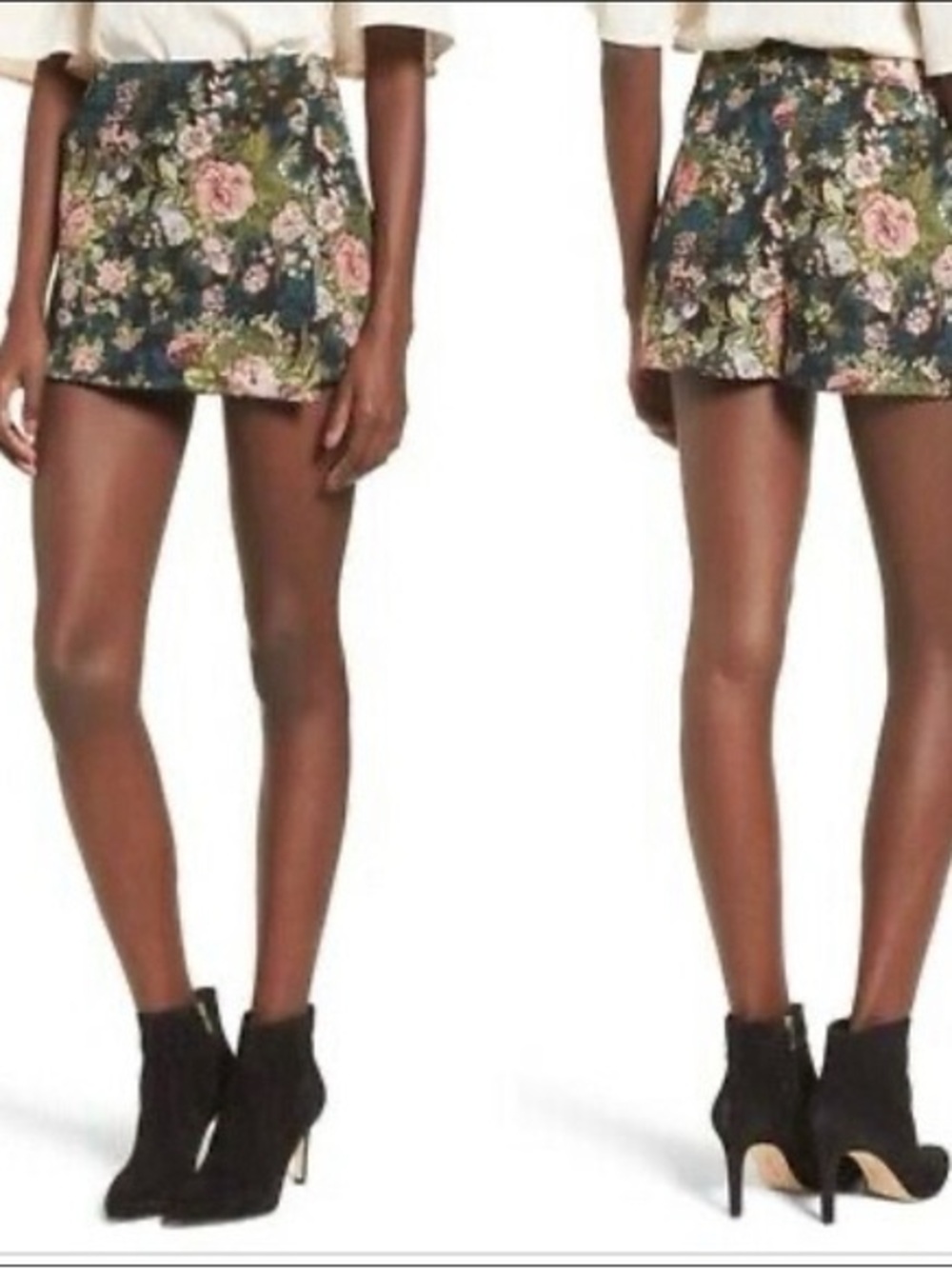 Leith Floral Brocade Skort in Pink and Green